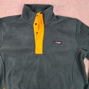 Oakley‎ Alta RC Fleece Pullover Hunter Green Yellow Mens XS Snap Neck